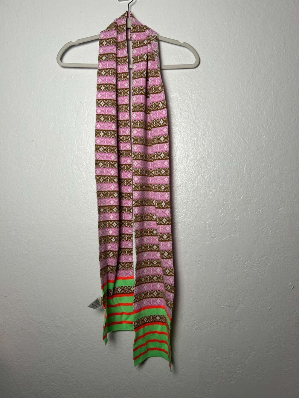 Maeve by Anthropologie Abstract Knit Scarf Pink Multi Fairisle One Size
